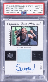 2018 Upper Deck Employee Exclusive Autograph Materials #UDSW Serena Williams Signed Jersey Card (#189/199) - PSA MINT 9, PSA/DNA 10